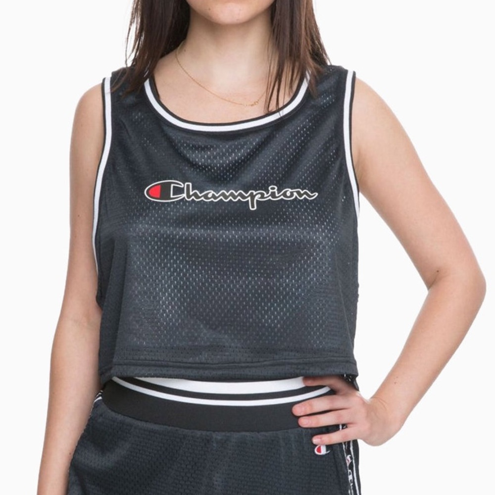 CHAMPION Cropped Mesh Reversible Basketball Jersey Tank Top, Black / Floral, S‎ - Picture 9 of 15
